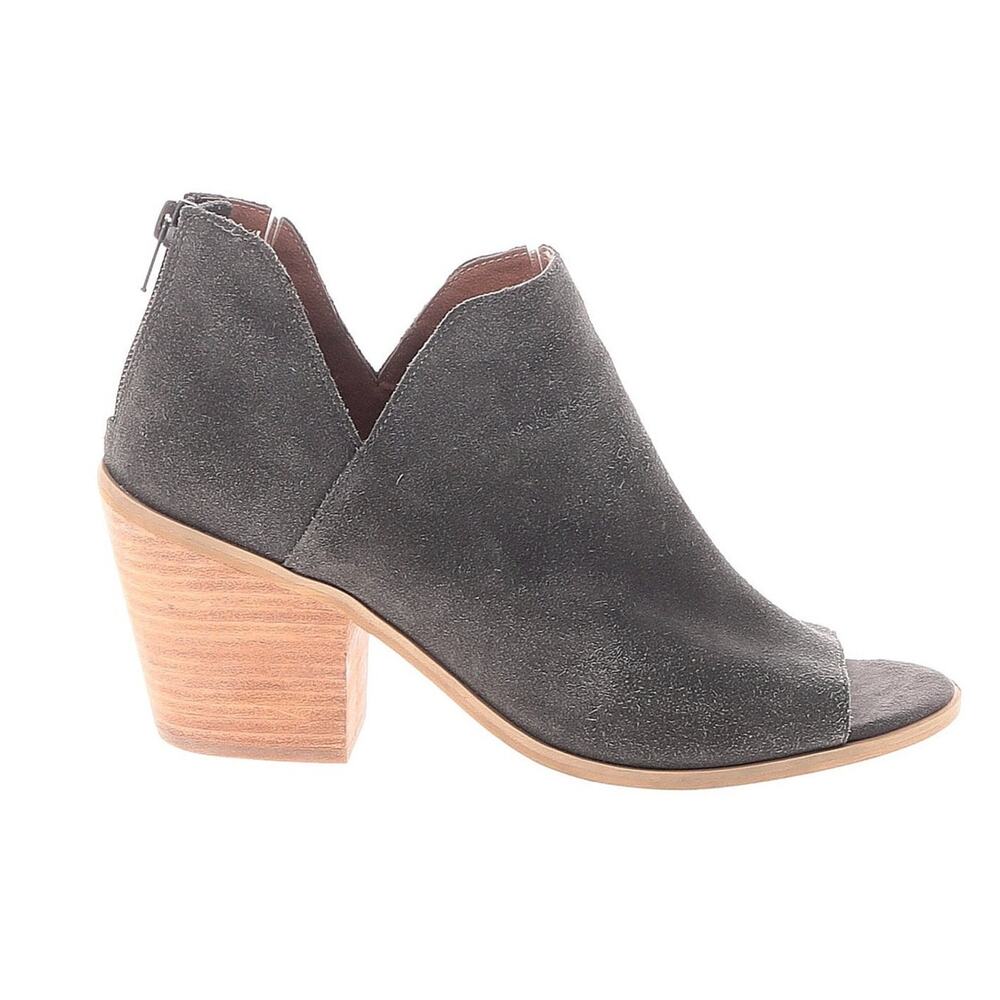 Susina Women's Carina Lea‎ Charcoal Gray Suede Peep Toe Ankle Booties - Size 8 - Picture 2 of 10